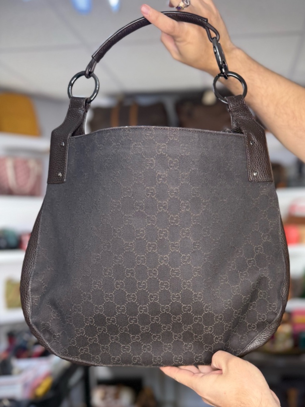 Gucci Brown Monogram Canvas Shoulder Hobo Bag
